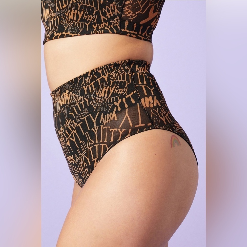 NWT Yitty by Lizzo Mesh Me Smoothing High Waist Brief Black/Tan Size S